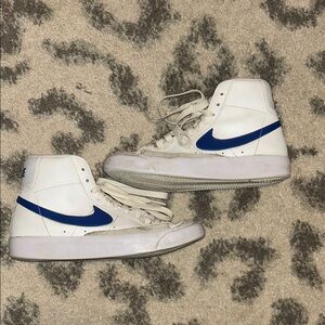 Nike Blazers White High-Top Sneakers with Blue Swoosh